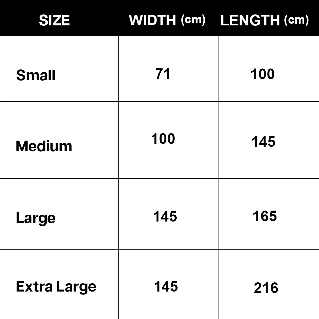 Size Guide for The Accent Waterproof Blanket